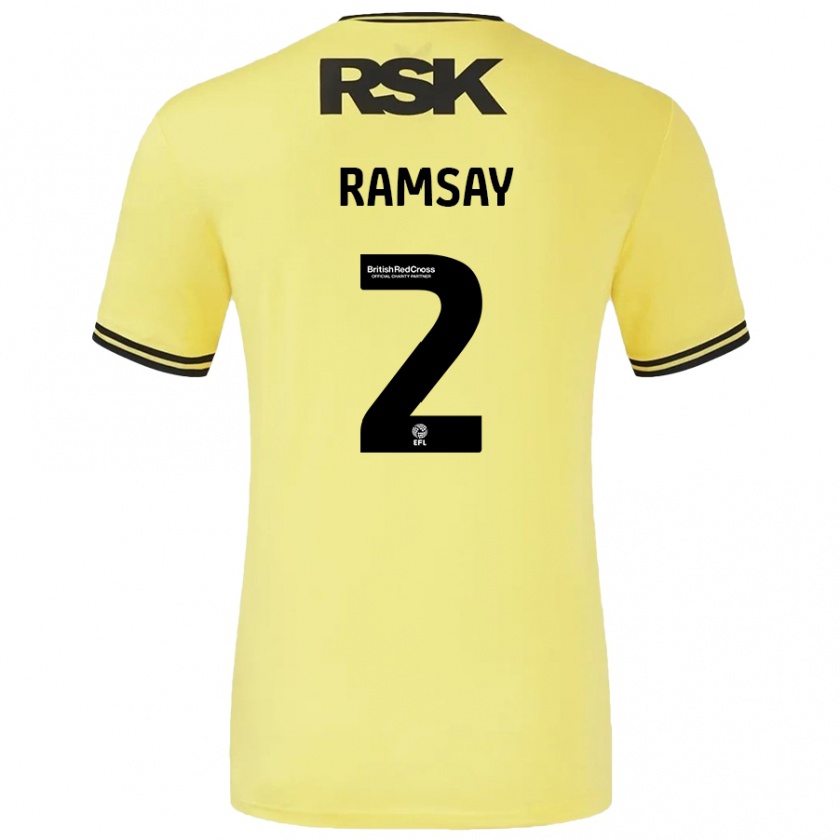 Kandiny Hombre Camiseta Kayne Ramsay #2 Amarillo Negro 2ª Equipación 2024/25 La Camisa Chile