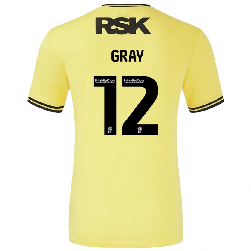 Kandiny Hombre Camiseta Jessica Gray #12 Amarillo Negro 2ª Equipación 2024/25 La Camisa Chile