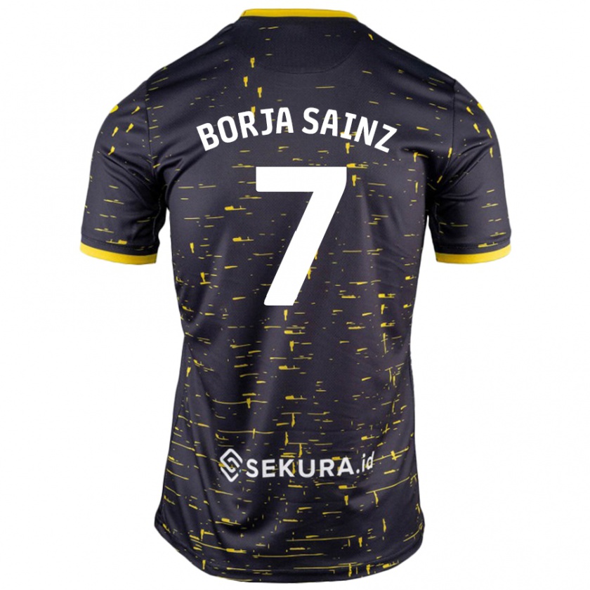 Kandiny Hombre Camiseta Borja Sainz #7 Negro Amarillo 2ª Equipación 2024/25 La Camisa Chile