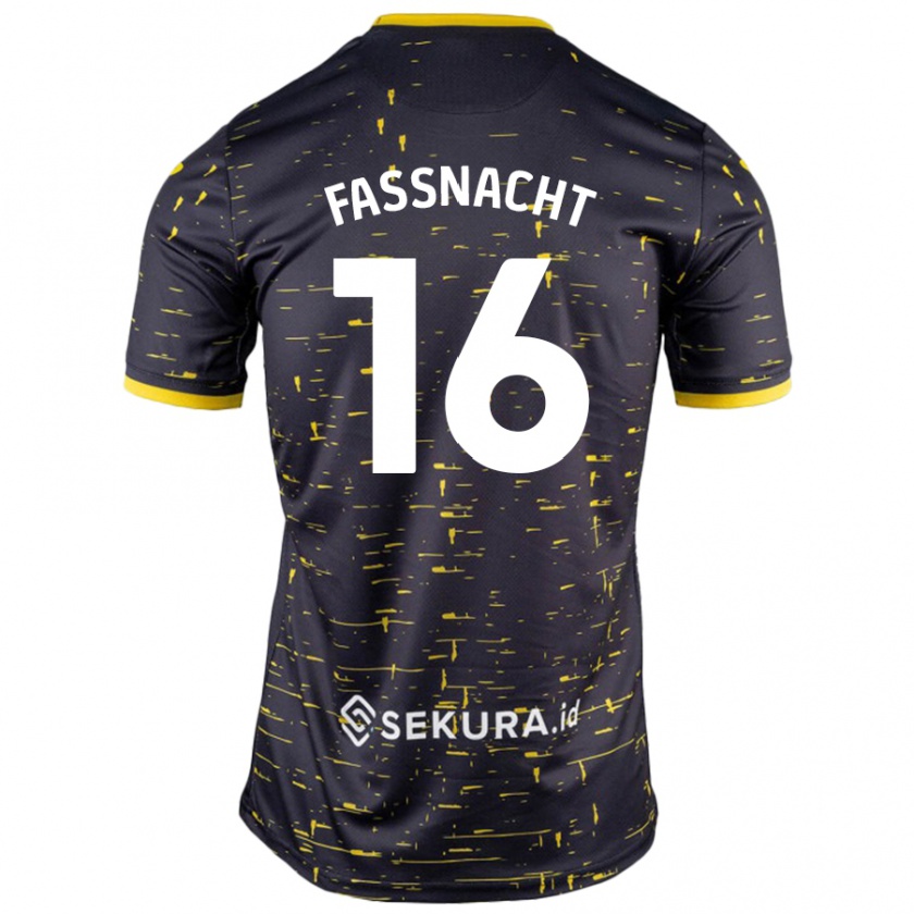 Kandiny Hombre Camiseta Christian Fassnacht #16 Negro Amarillo 2ª Equipación 2024/25 La Camisa Chile