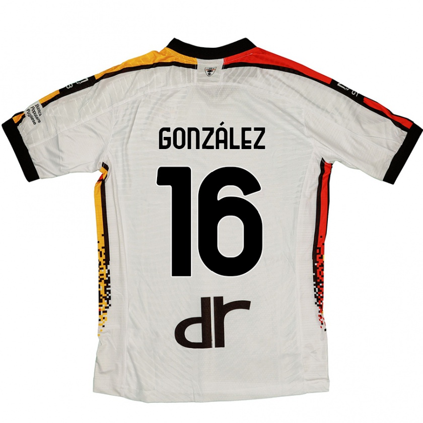 Kandiny Hombre Camiseta Joan González #16 Blanco Negro 2ª Equipación 2024/25 La Camisa Chile