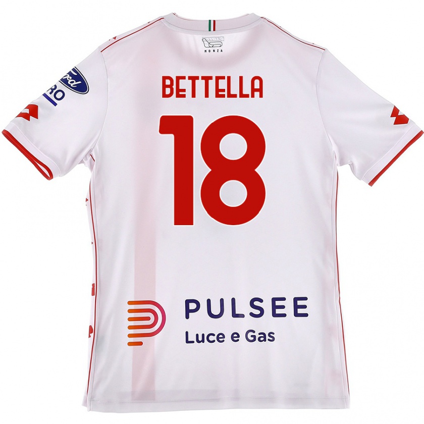 Kandiny Hombre Camiseta Davide Bettella #18 Blanco Rojo 2ª Equipación 2024/25 La Camisa Chile