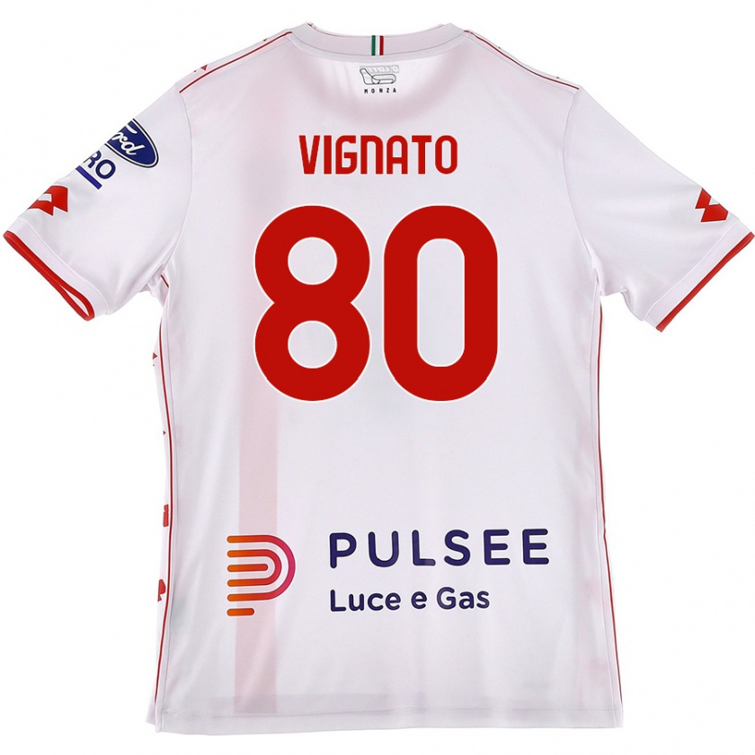 Kandiny Hombre Camiseta Samuele Vignato #80 Blanco Rojo 2ª Equipación 2024/25 La Camisa Chile