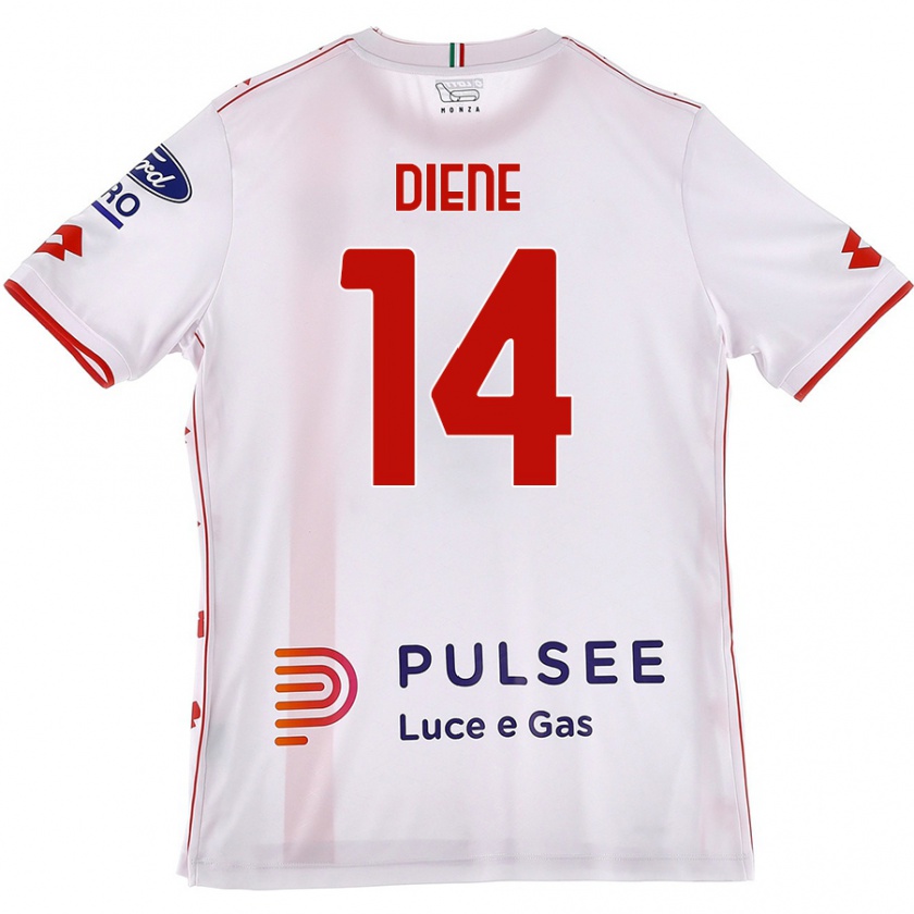 Kandiny Hombre Camiseta Abdou Diene #14 Blanco Rojo 2ª Equipación 2024/25 La Camisa Chile