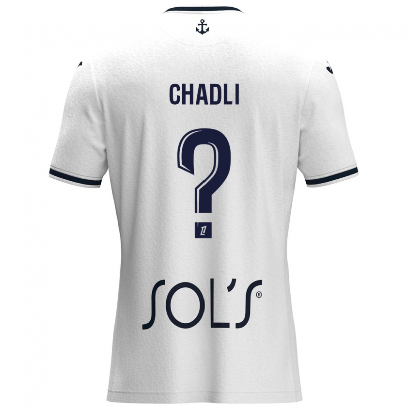 Kandiny Hombre Camiseta Nassim Chadli #0 Blanco Azul Oscuro 2ª Equipación 2024/25 La Camisa Chile