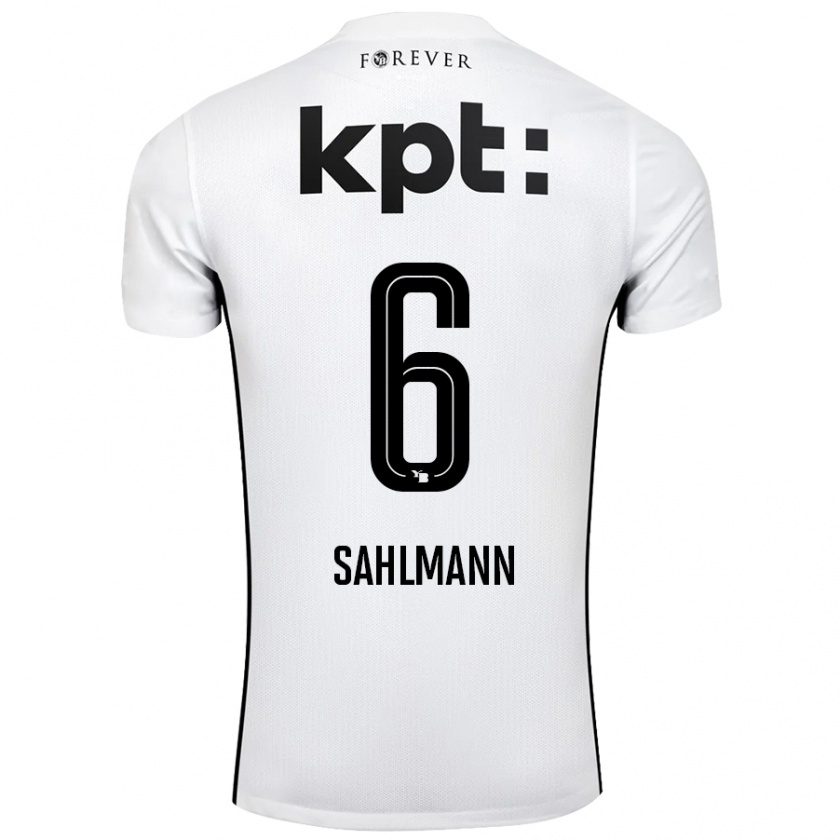 Kandiny Hombre Camiseta Henrike Sahlmann #6 Blanco Negro 2ª Equipación 2024/25 La Camisa Chile