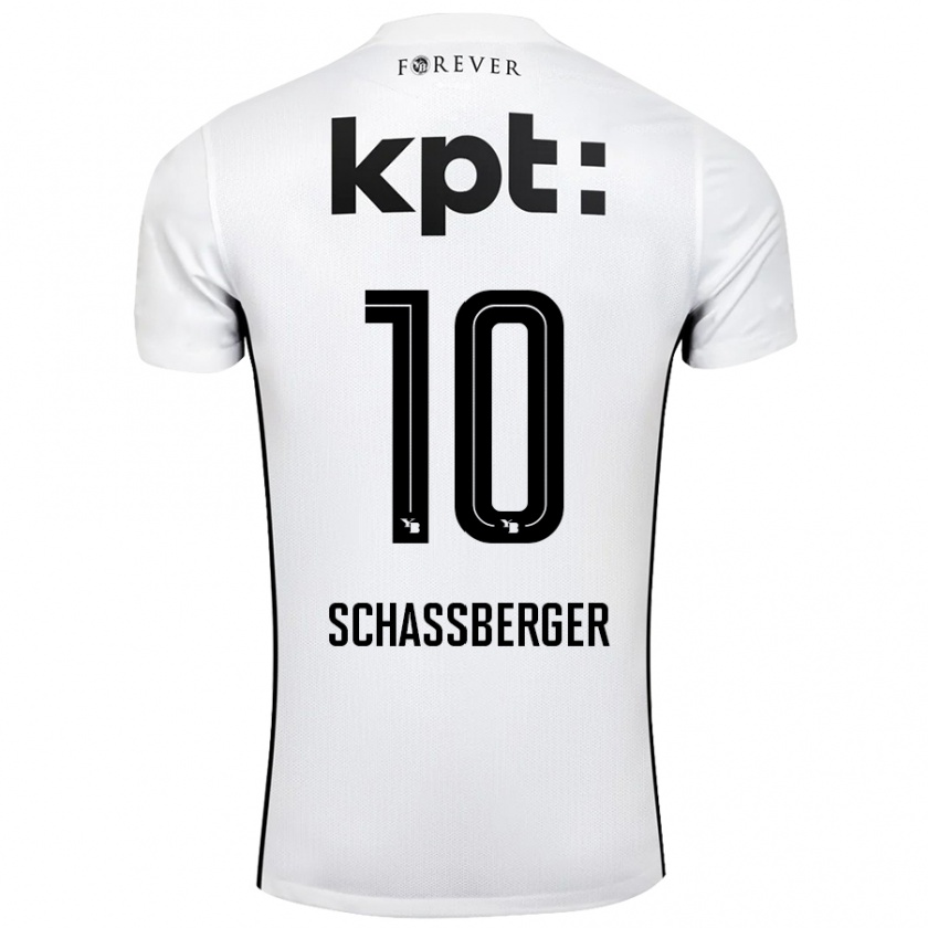 Kandiny Hombre Camiseta Julia Schassberger #10 Blanco Negro 2ª Equipación 2024/25 La Camisa Chile