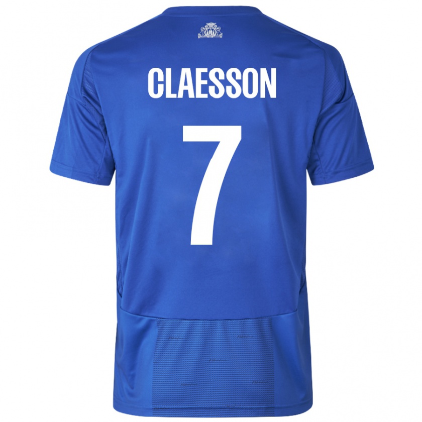 Kandiny Hombre Camiseta Viktor Claesson #7 Blanco Azul 2ª Equipación 2024/25 La Camisa Chile