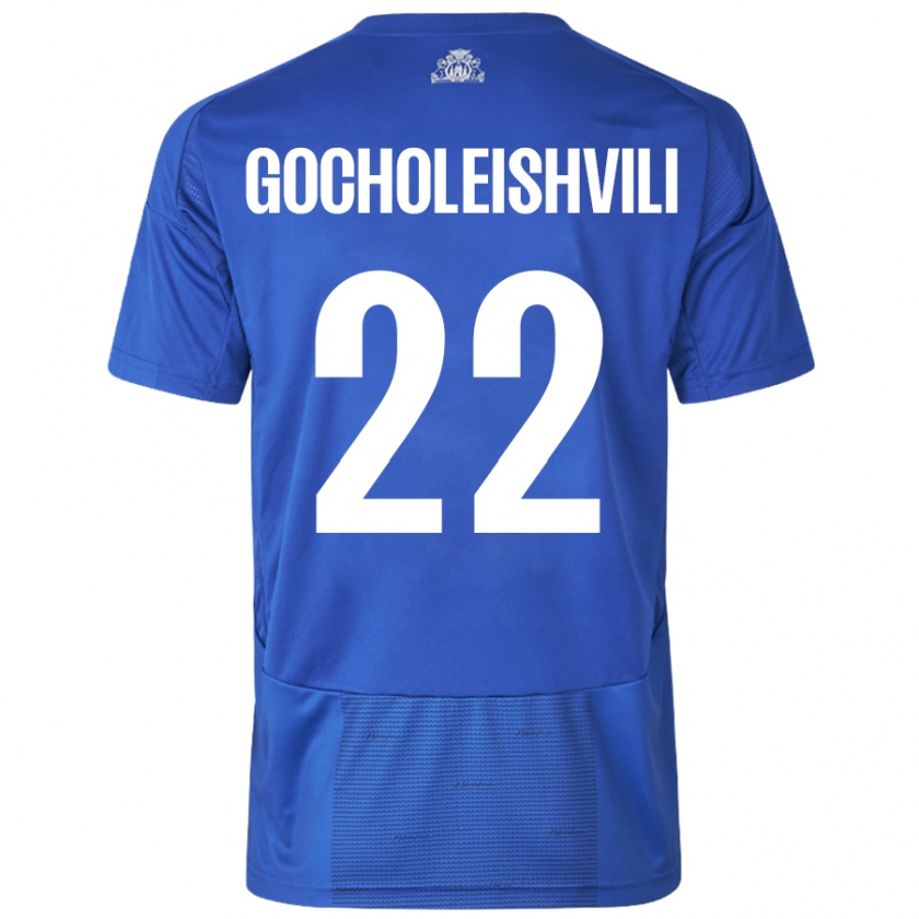 Kandiny Hombre Camiseta Giorgi Gocholeishvili #22 Blanco Azul 2ª Equipación 2024/25 La Camisa Chile