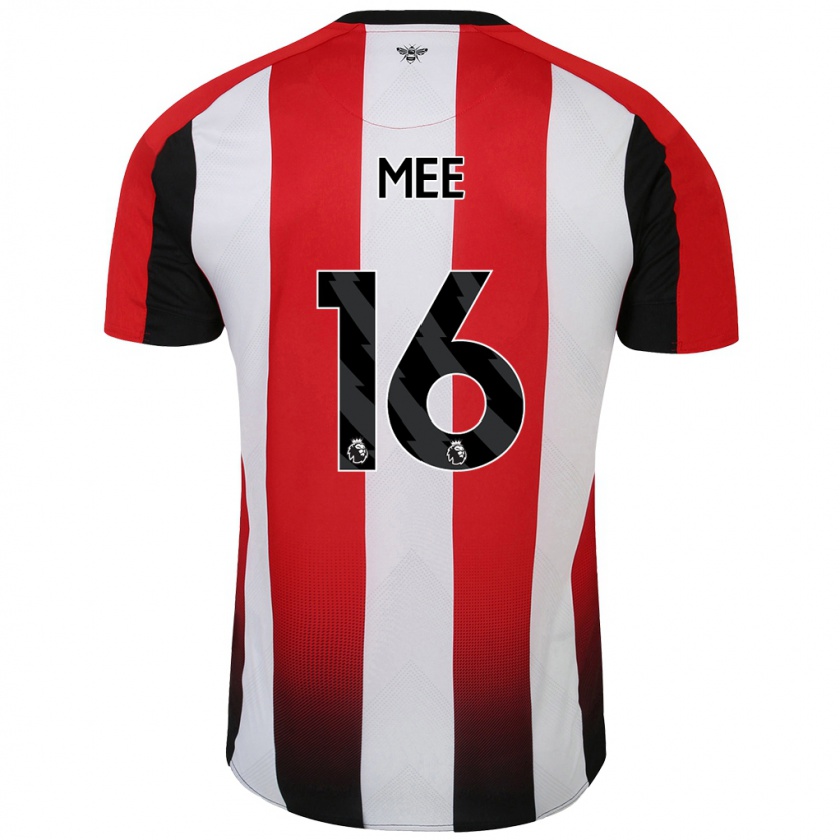 Kandiny Mujer Camiseta Ben Mee #16 Rojo Blanco 1ª Equipación 2024/25 La Camisa Chile