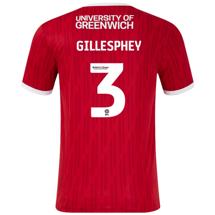 Kandiny Mujer Camiseta Macaulay Gillesphey #3 Rojo Blanco 1ª Equipación 2024/25 La Camisa Chile