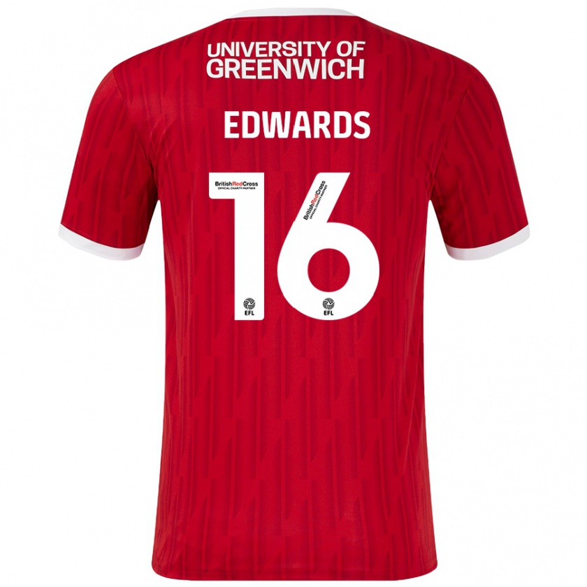 Kandiny Mujer Camiseta Josh Edwards #16 Rojo Blanco 1ª Equipación 2024/25 La Camisa Chile