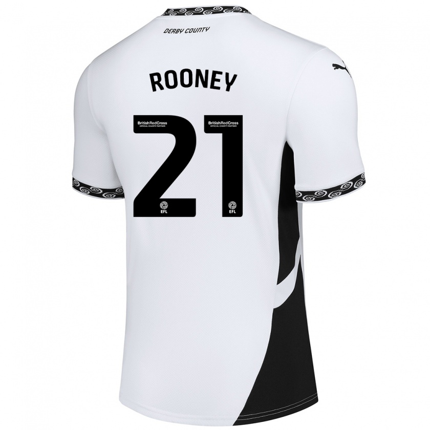 Kandiny Mujer Camiseta Jake Rooney #21 Blanco Negro 1ª Equipación 2024/25 La Camisa Chile