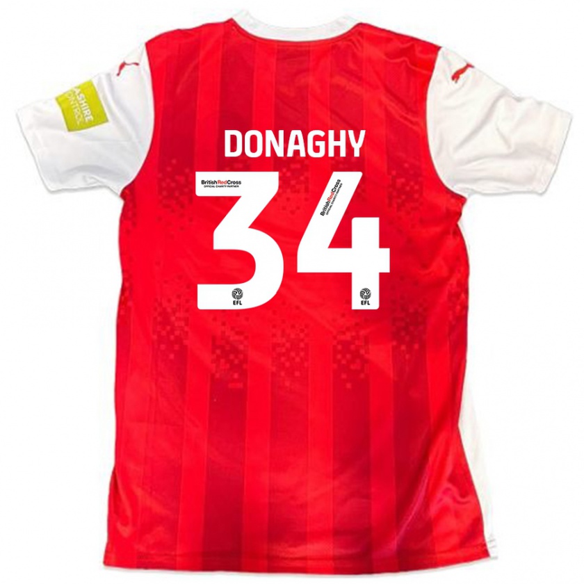 Kandiny Mujer Camiseta Tom Donaghy #34 Rojo Blanco 1ª Equipación 2024/25 La Camisa Chile