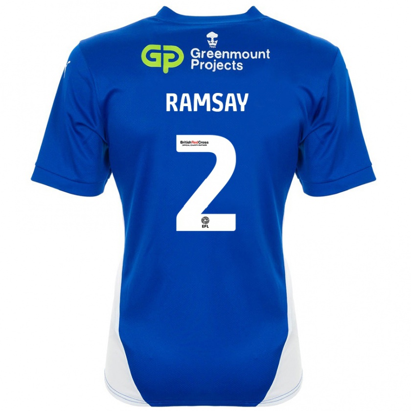 Kandiny Mujer Camiseta Calvin Ramsay #2 Azul Blanco 1ª Equipación 2024/25 La Camisa Chile