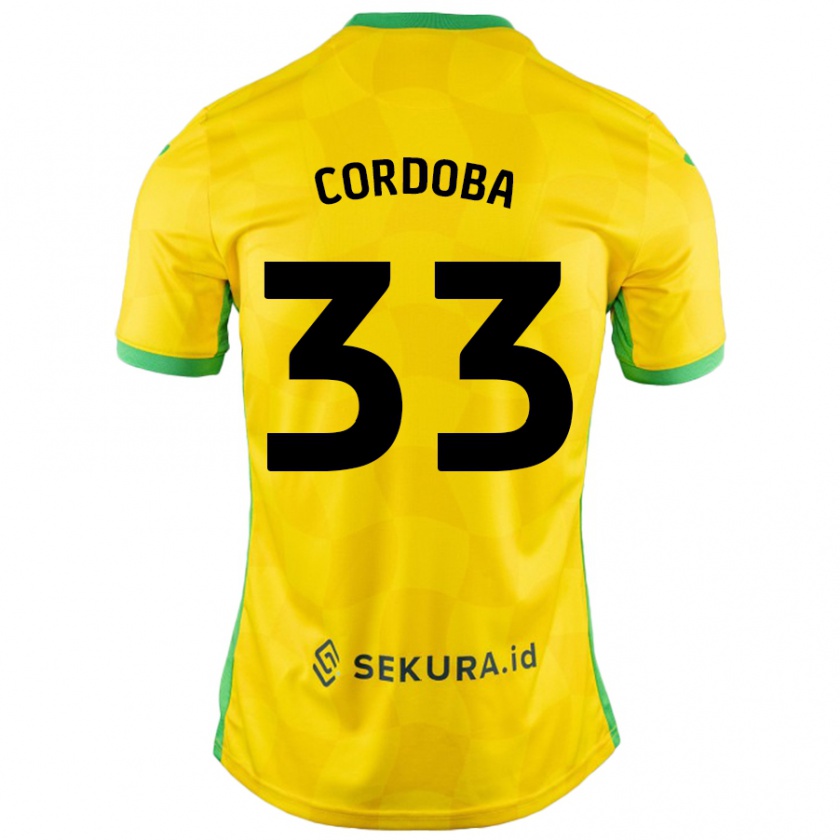 Kandiny Mujer Camiseta José Córdoba #33 Amarillo Verde 1ª Equipación 2024/25 La Camisa Chile