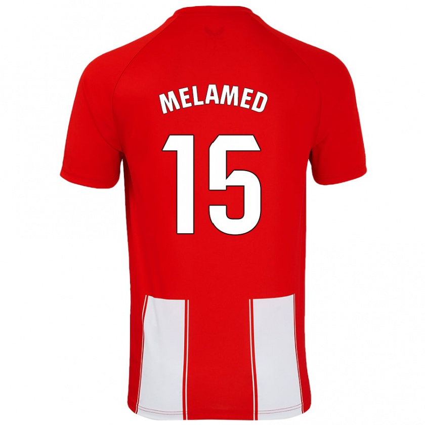 Kandiny Mujer Camiseta Nico Melamed #15 Rojo Blanco 1ª Equipación 2024/25 La Camisa Chile