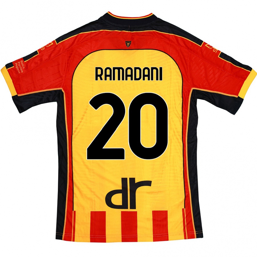 Kandiny Mujer Camiseta Ylber Ramadani #20 Amarillo Rojo 1ª Equipación 2024/25 La Camisa Chile