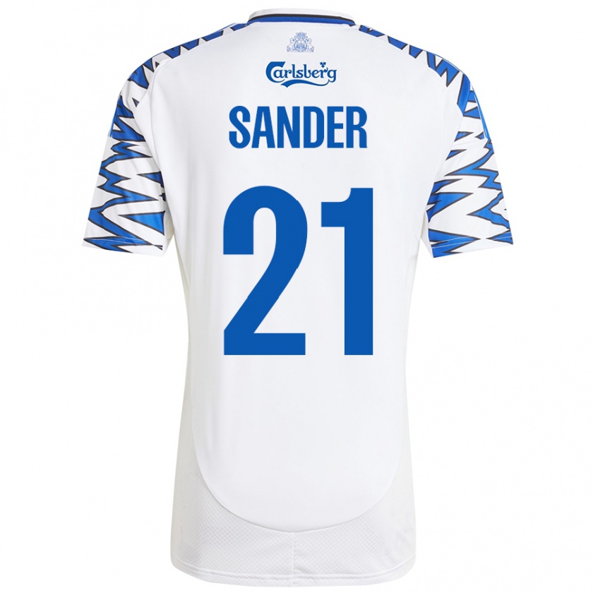 Kandiny Mujer Camiseta Theo Sander #21 Blanco Azul Cielo 1ª Equipación 2024/25 La Camisa Chile