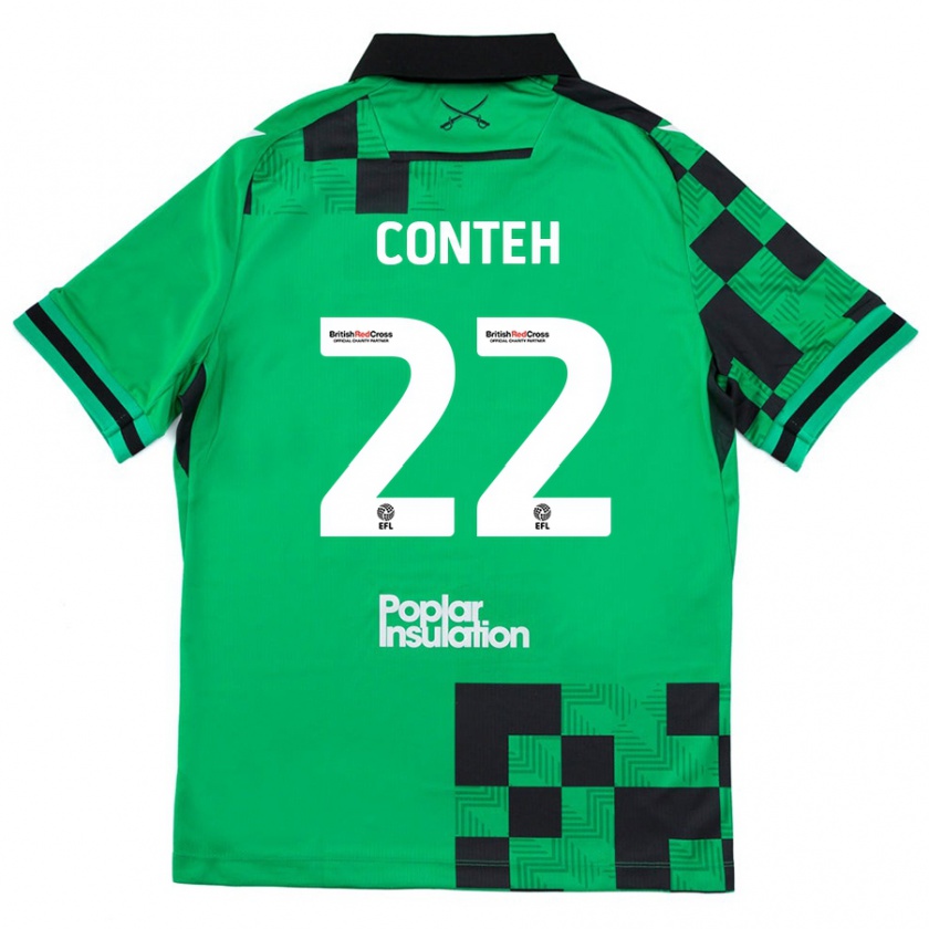 Kandiny Mujer Camiseta Kamil Conteh #22 Verde Negro 2ª Equipación 2024/25 La Camisa Chile