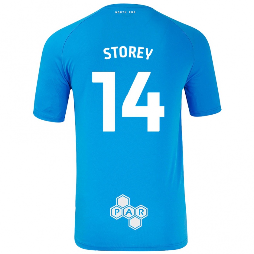 Kandiny Mujer Camiseta Jordan Storey #14 Azul Cielo 2ª Equipación 2024/25 La Camisa Chile