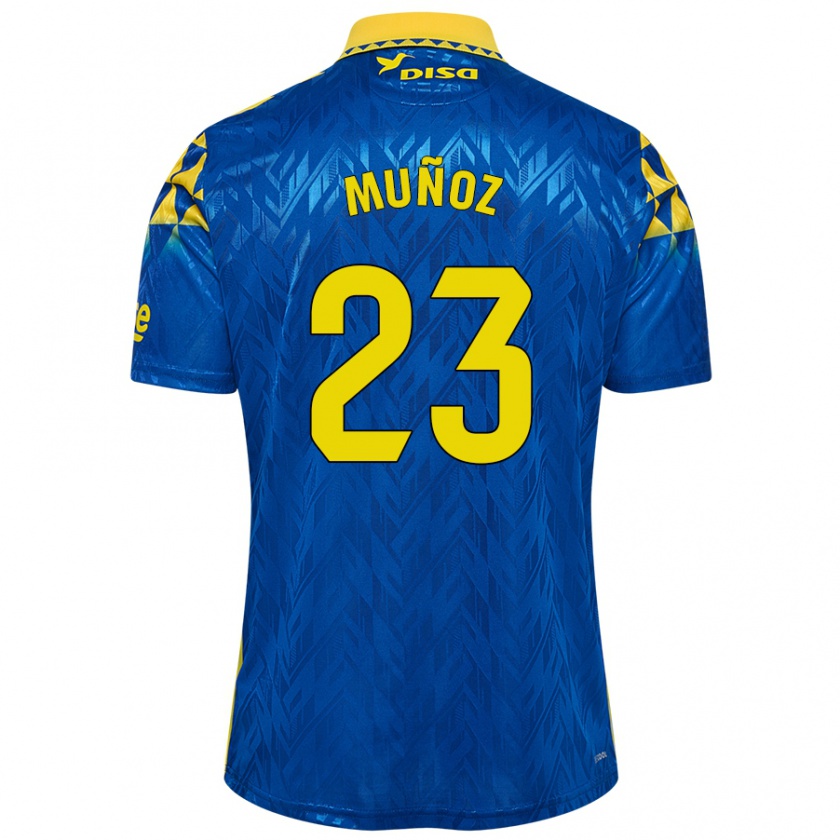 Kandiny Mujer Camiseta Álex Muñoz #23 Azul Amarillo 2ª Equipación 2024/25 La Camisa Chile