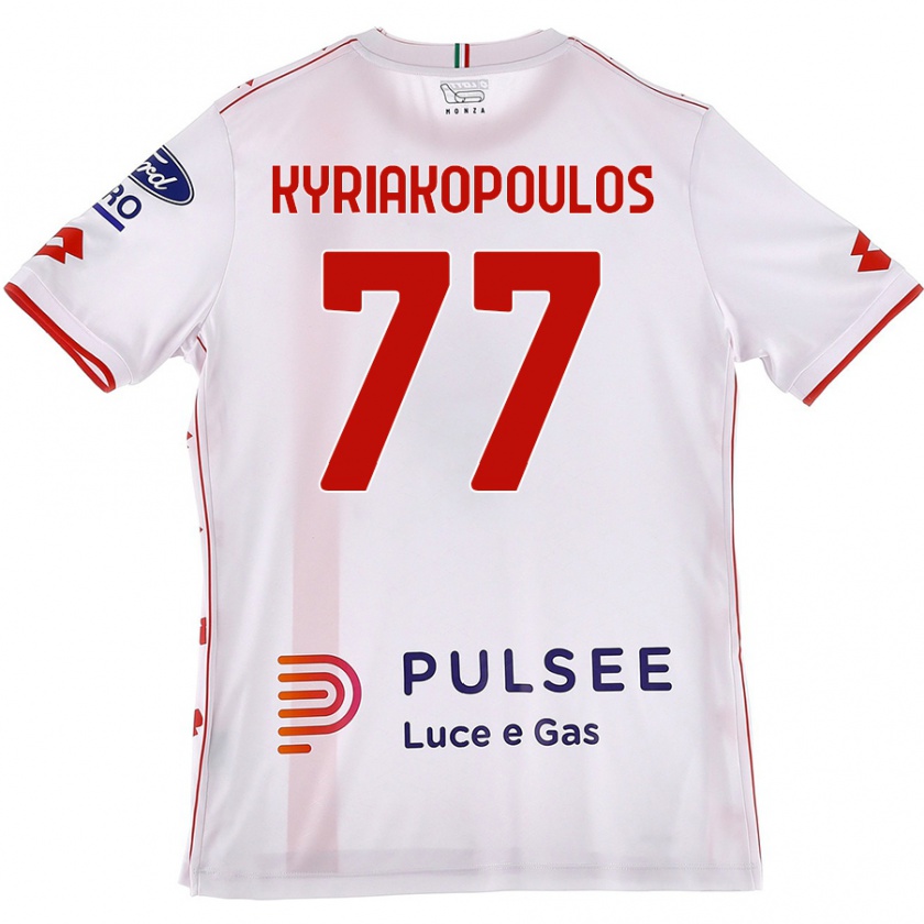 Kandiny Mujer Camiseta Georgios Kyriakopoulos #77 Blanco Rojo 2ª Equipación 2024/25 La Camisa Chile