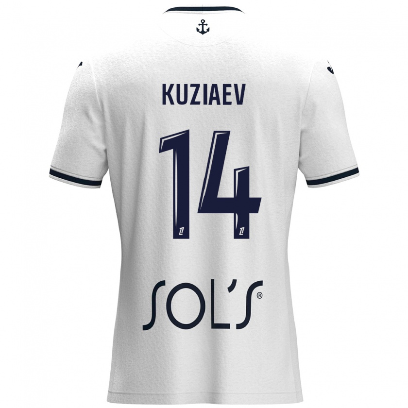 Kandiny Mujer Camiseta Daler Kuzyaev #14 Blanco Azul Oscuro 2ª Equipación 2024/25 La Camisa Chile