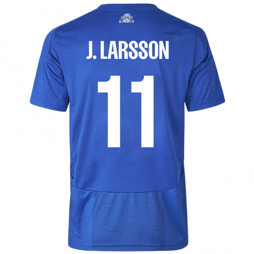 Kandiny Mujer Camiseta Jordan Larsson #11 Blanco Azul 2ª Equipación 2024/25 La Camisa Chile