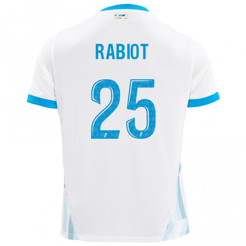 Kandiny Niño Camiseta Adrien Rabiot #25 Blanco Azul Cielo 1ª Equipación 2024/25 La Camisa Chile