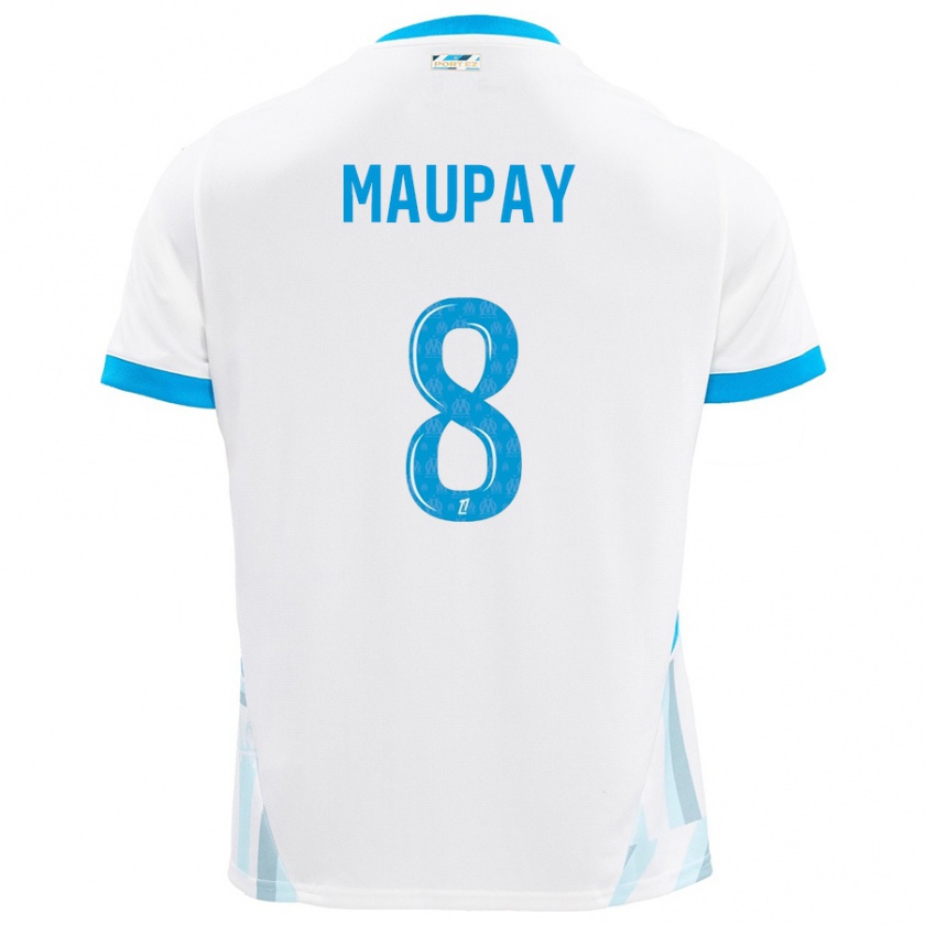 Kandiny Hombre Camiseta Neal Maupay #8 Blanco Azul Cielo 1ª Equipación 2024/25 La Camisa Chile