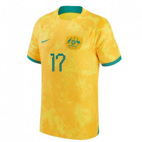 Kandiny Niño Camiseta Australia Connor Metcalfe #17 Dorado 1ª Equipación 22-24 La Camisa Chile