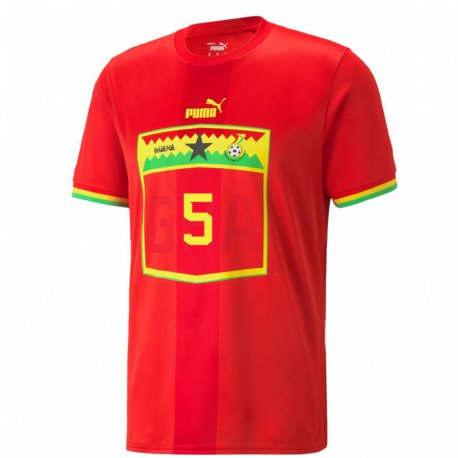 Kandiny Niño Camiseta Ghana Thomas Partey #5 Rojo 2ª Equipación 22-24 La Camisa Chile