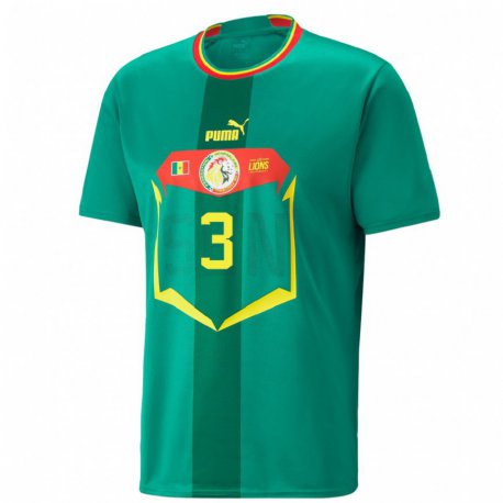 Kandiny Niño Camiseta Senegal Kalidou Koulibaly #3 Verde 2ª Equipación 22-24 La Camisa Chile