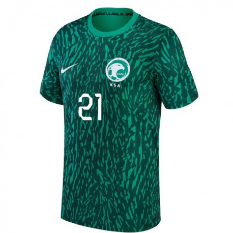 Kandiny Niño Camiseta Arabia Saudita Mohammed Al Owais #21 Verde Oscuro 2ª Equipación 22-24 La Camisa Chile