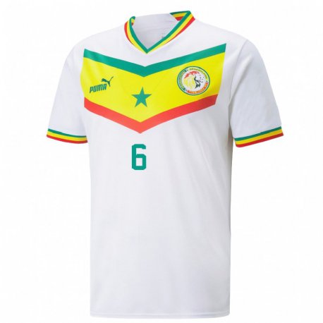 Kandiny Hombre Camiseta Senegal Nampalys Mendy #6 Blanco 1ª Equipación 22-24 La Camisa Chile