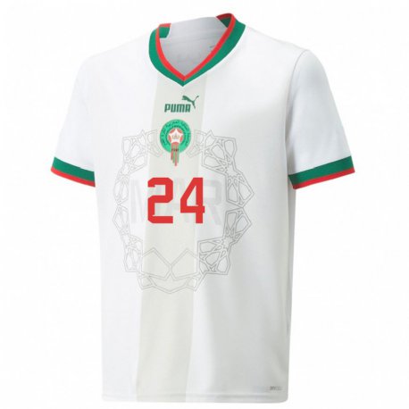 Kandiny Hombre Camiseta Marruecos Fahd Moufy #24 Blanco 2ª Equipación 22-24 La Camisa Chile