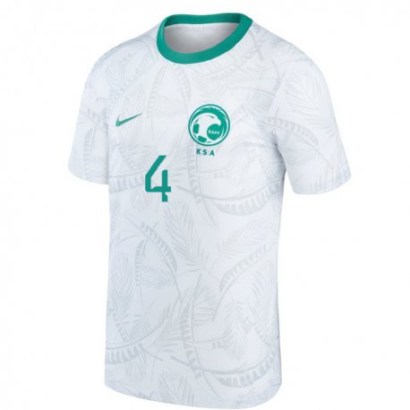 Kandiny Niño Camiseta Arabia Saudita Abdullah Albishi #4 Blanco 1ª Equipación 22-24 La Camisa Chile