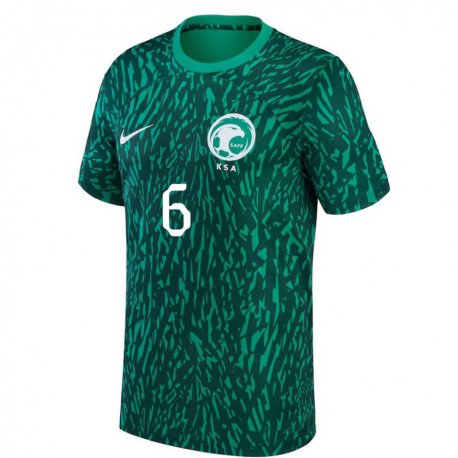 Kandiny Niño Camiseta Arabia Saudita Mohammed Barnawi #6 Verde Oscuro 2ª Equipación 22-24 La Camisa Chile