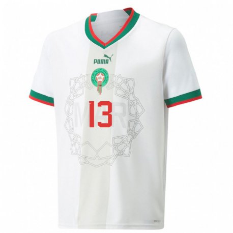 Kandiny Hombre Camiseta Marruecos Sabah Seghir #13 Blanco 2ª Equipación 22-24 La Camisa Chile