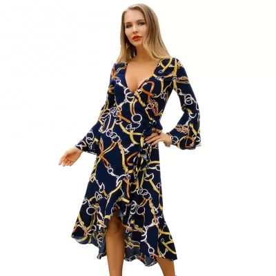 Kandiny - 2019 spring long sleeve V-neck fashion dress