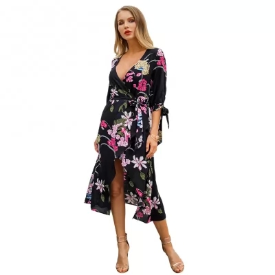 Kandiny - New printed sleeves V-neck elegant dress