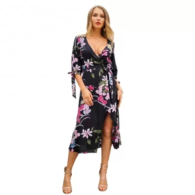 Kandiny - New printed sleeves V-neck elegant dress