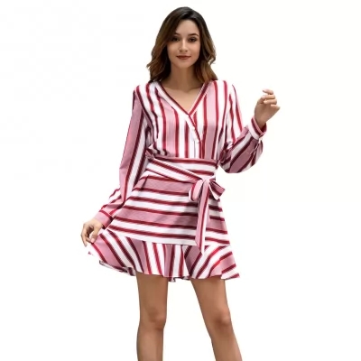 Kandiny - 2019 new striped long-sleeved V-neck dress