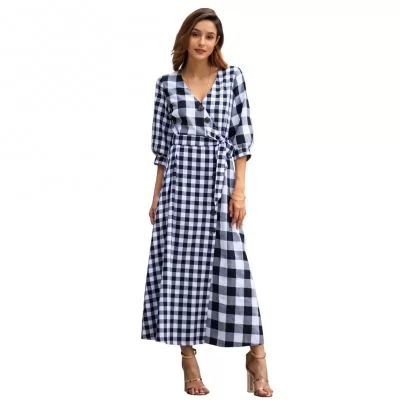 Kandiny - Explosion Women's Plaid Long Sleeve Vintage Dress