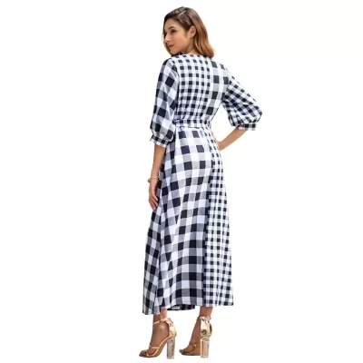 Kandiny - Explosion Women's Plaid Long Sleeve Vintage Dress