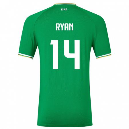 Kandiny Niño Camiseta Irlanda John Ryan #14 Verde 1ª Equipación 24-26 La Camisa Chile