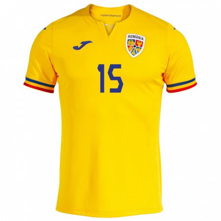 Kandiny Niño Camiseta Rumania Cătălin Vulturar #15 Amarillo 1ª Equipación 24-26 La Camisa Chile