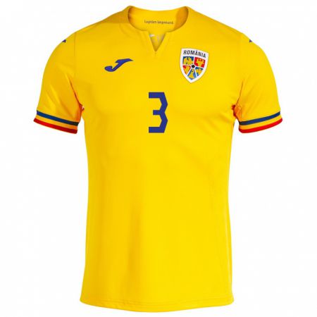 Kandiny Niño Camiseta Rumania Radu Drăgușin #3 Amarillo 1ª Equipación 24-26 La Camisa Chile