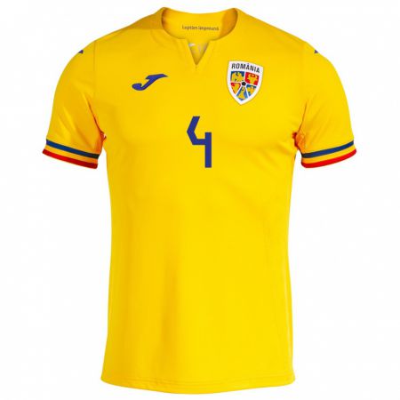 Kandiny Niño Camiseta Rumania Ștefan Duțu #4 Amarillo 1ª Equipación 24-26 La Camisa Chile